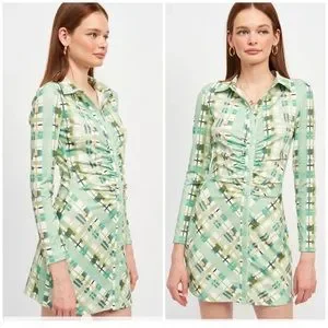 Emory Park Dresses | Few Leftemory Park Fitted Mixed Print Long Sleeves Dress | Color: Cream/Green | Size: S | Danburylane's Closet